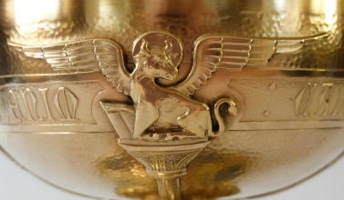 Solid silver gilt antique French Romanesque Chalice.